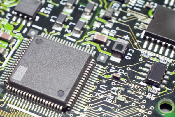 Manufactured motherboard chip made in an electronics factory with solutions for dust collection