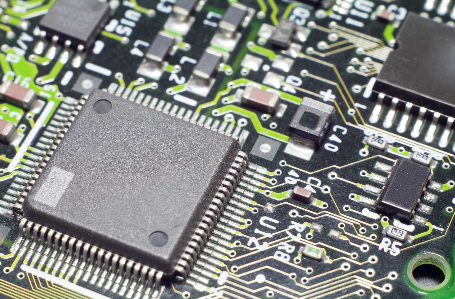 Manufactured motherboard chip made in an electronics factory with solutions for dust collection