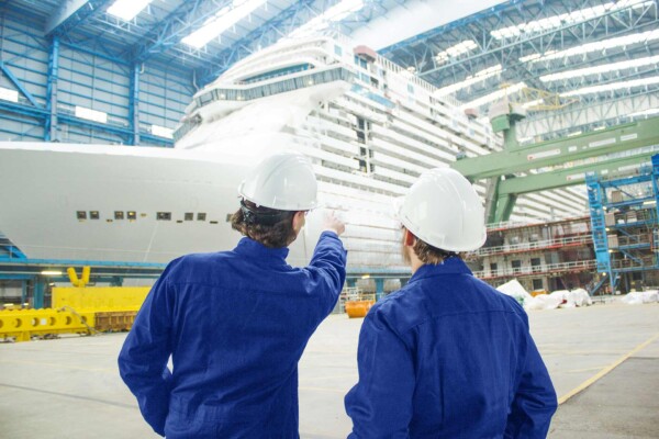 Ship being built in facility with dust collection solutions for shipbuilding