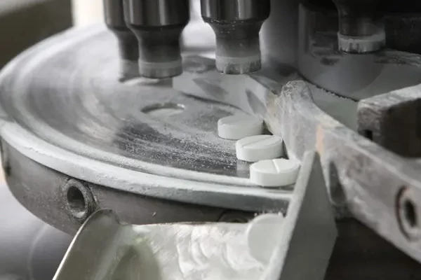 Pills being manufactured with dust collection solutions in place for pharmaceutical and nutraceutical manufacturing