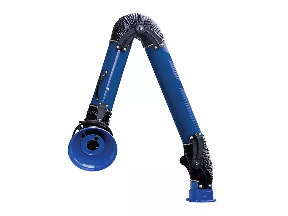 A blue articulated fume arm from RoboVent.